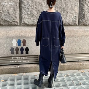 Sweatshirt Color Palette Brushed Long Sleeves Stitch One-piece Dress