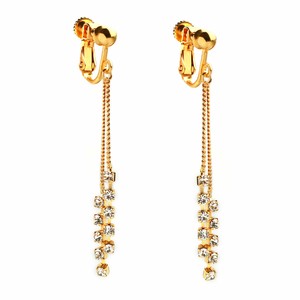 Clip-On Earrings Gold Post Earrings Long Jewelry Rhinestone Made in Japan