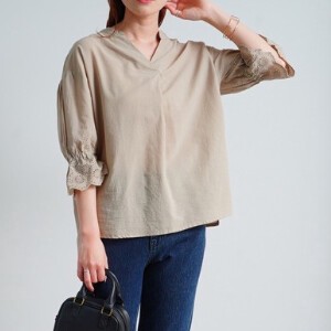 Button Shirt/Blouse Cambric Cotton Embroidered