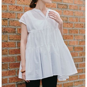Button Shirt/Blouse Sleeveless French Sleeve