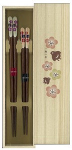 【箸ギフト】一双　吉兆 桐箱入 夫婦箸 梅と千鳥 日本製 made in Japan