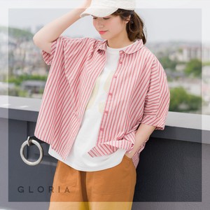 Button Shirt/Blouse Shirtwaist Stripe Cotton