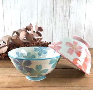 Mino ware Rice Bowl Pink Blue Pottery Made in Japan