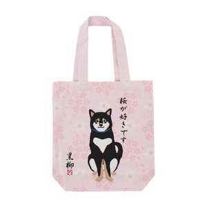 Tote Bag Pink Shiba Dog Pocket Sakura