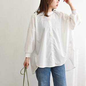Button Shirt/Blouse Round-hem Slit Oversized 7/10 length