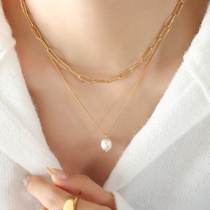 Pearls/Moon Stone Gold Chain Pearl Necklace sliver
