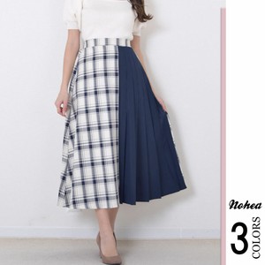 Skirt Flare Waist Check Mixing Texture Long