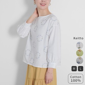Button Shirt/Blouse Pullover Long Sleeves Floral Pattern Embroidered Polka Dot