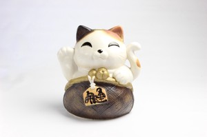 ガマグチしっぽ猫（茶） 7号 信楽焼 日本製 made in Japan