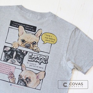 ユニセックス・プリントTシャツ　"エスケイプ犬"　杢グレー　半袖 Tシャツ