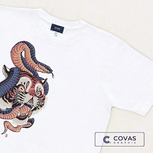 ユニセックス・プリントTシャツ　"虎蛇鬼"　ホワイト　半袖 Tシャツ