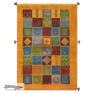 ギャッベ　ペルシャ　イラン　オーガニックウール　絨毯　ラグサイズS（約100×150cm）　G976　96×133cm