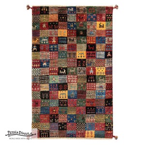 ギャッベ　ペルシャ　イラン　オーガニックウール　絨毯　ラグサイズS（約100×150cm）　G413　93×154cm