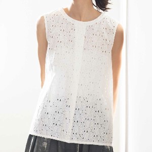 Button Shirt/Blouse Sleeveless Embroidered
