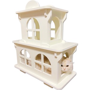 【日本製キャットタワー】ホワイトキャッスル2F　キャットファニチャーシリーズ　猫のお城