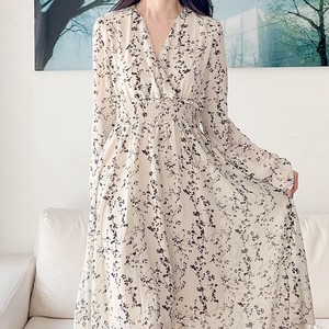 Casual Dress Flare Floral Pattern One-piece Dress flower