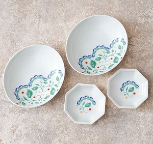 【有田焼】森のミモザ　楕円浅鉢と八角手塩皿 日本製 取皿 取鉢 菓子皿 盛皿