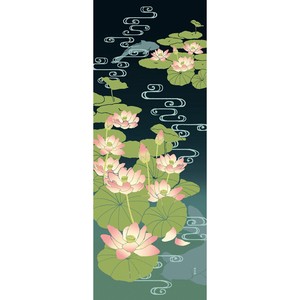 【濱文様】　絵てぬぐい　古代蓮と流水紋　(日本製)　　【夏の人気者】