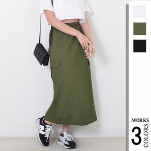 Skirt Twill Slit Long Skirt Waist Pocket