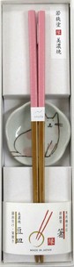 食洗箸・豆皿セット　ねこ日和　ピンク　日本製 made in Japan