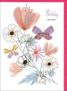 グリーティングカード 誕生日/バースデー「花と蝶」 メッセージカード 2023新作