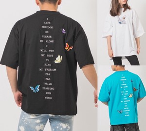 <2023春夏新作>バタフライ刺繍　ビッグシルエットTシャツ/ユニセックス