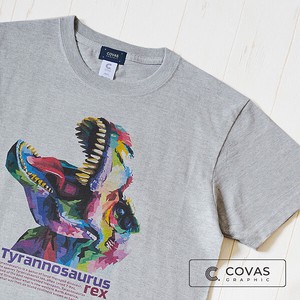 ユニセックス・プリントTシャツ　"ティラノザウルス"　杢グレー　半袖 Tシャツ