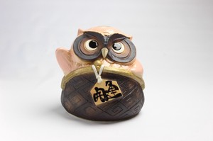 Shigaraki ware Animal Ornament Pink Gamaguchi Owl M Made in Japan