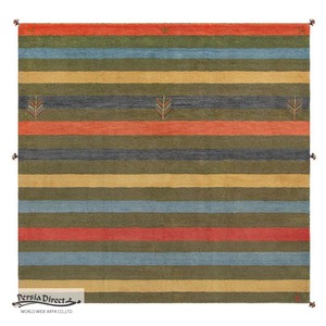 ギャッベ　ペルシャ　イラン　オーガニックウール　絨毯　ラグ　正方形 (約200×200cm）G79　206×211cm