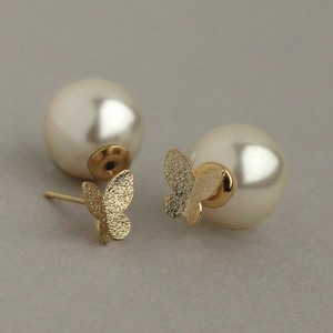 Pierced Earrings Titanium Post Pearl Butterfly 2Way Jewelry Made in Japan