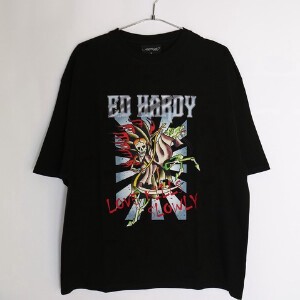 ED HARDY ルーズサイズ バンド風 半袖Tシャツ
