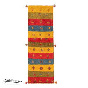 ギャッベ　ペルシャ　イラン　オーガニックウール　絨毯　細長いサイズM (約50×150cm）G799　48×146cm