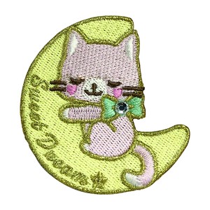 【ワッペン】　スリーピングキティ　いろコレ　【ゆめかわいい】　ネコ　ねこ　猫　キャット　月　ムーン