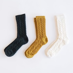 Crew Socks Silk Aran Pattern Cotton Honeycomb 3-colors Made in Japan