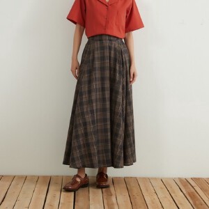 Skirt Flare Long Skirt Plaid Maxi-skirt Cotton Thin