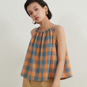 Pre-order Camisole Check Layered Tops Summer Cotton