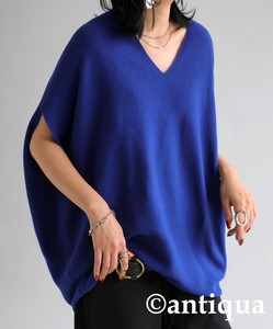 Antiqua Sweater/Knitwear Knitted Plain Color V-Neck Tops Ladies'