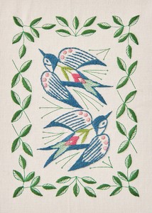 COSMO Embroidery Artist Collection-Alice Makabe-Swallows And PlantsPale Grey