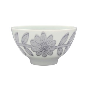 Hasami ware Rice Bowl Gray Flower Daisy Casual Made in Japan