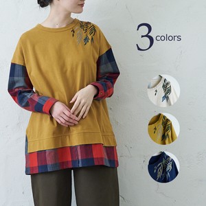 T-shirt Pullover Check Casual Embroidered Layered Look