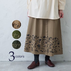 秋冬【トリと植物裾刺繍スカート】北欧 鳥 刺繍 かわいい