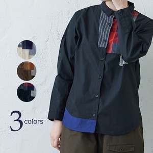 Button Shirt/Blouse Patchwork Stripe Check Casual