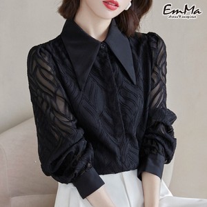 【2023新作】 EF0270 刺繍シアー袖シャツ ブラック エレガント カジュアル 春 夏