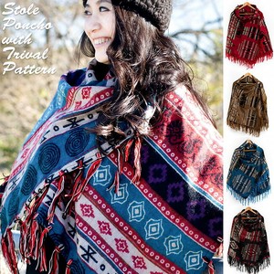 Poncho Brushing Fabric Poncho Buttons Stole