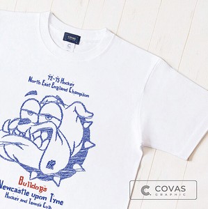 ユニセックス・プリントTシャツ　"ペンシル犬-BLUE"　ホワイト　半袖 Tシャツ