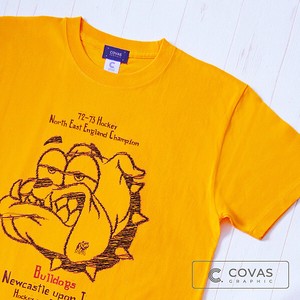 ユニセックス・プリントTシャツ　"ペンシル犬"　ゴールド　半袖 Tシャツ