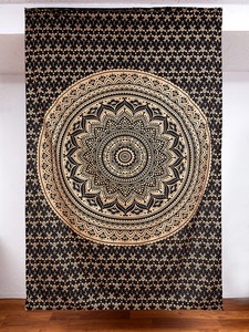 マルチクロス - ブラック＆ゴールドラメマンダラ〔135cm×201〕大きな布