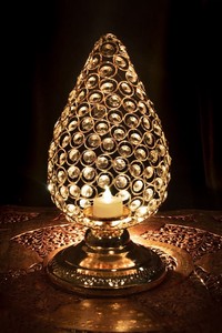 クリスタルガラスのアラビアンキャンドルホルダー - ゴールド【31cm×15.5cm】