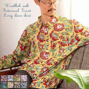 ボタニカル柄の木版染めが美しい　長袖コットンシャツ