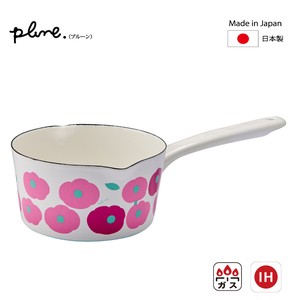 プルーン　ホーローミルクパン15cm「もこもこお花ピンク」YJM-107　Enamel Kitchen wear